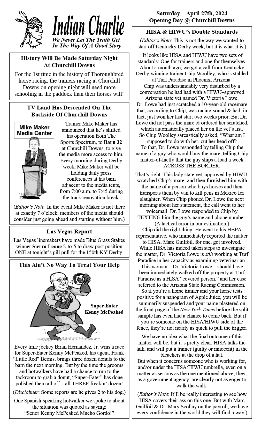 Saturday, April 27, 2024 Indian Charlie