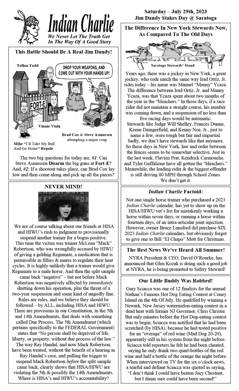 Saturday, July 29, 2023 Indian Charlie