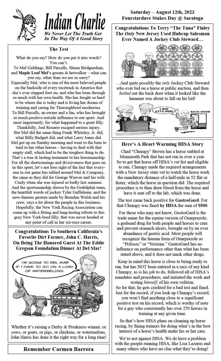 Saturday, August 12, 2023 Indian Charlie